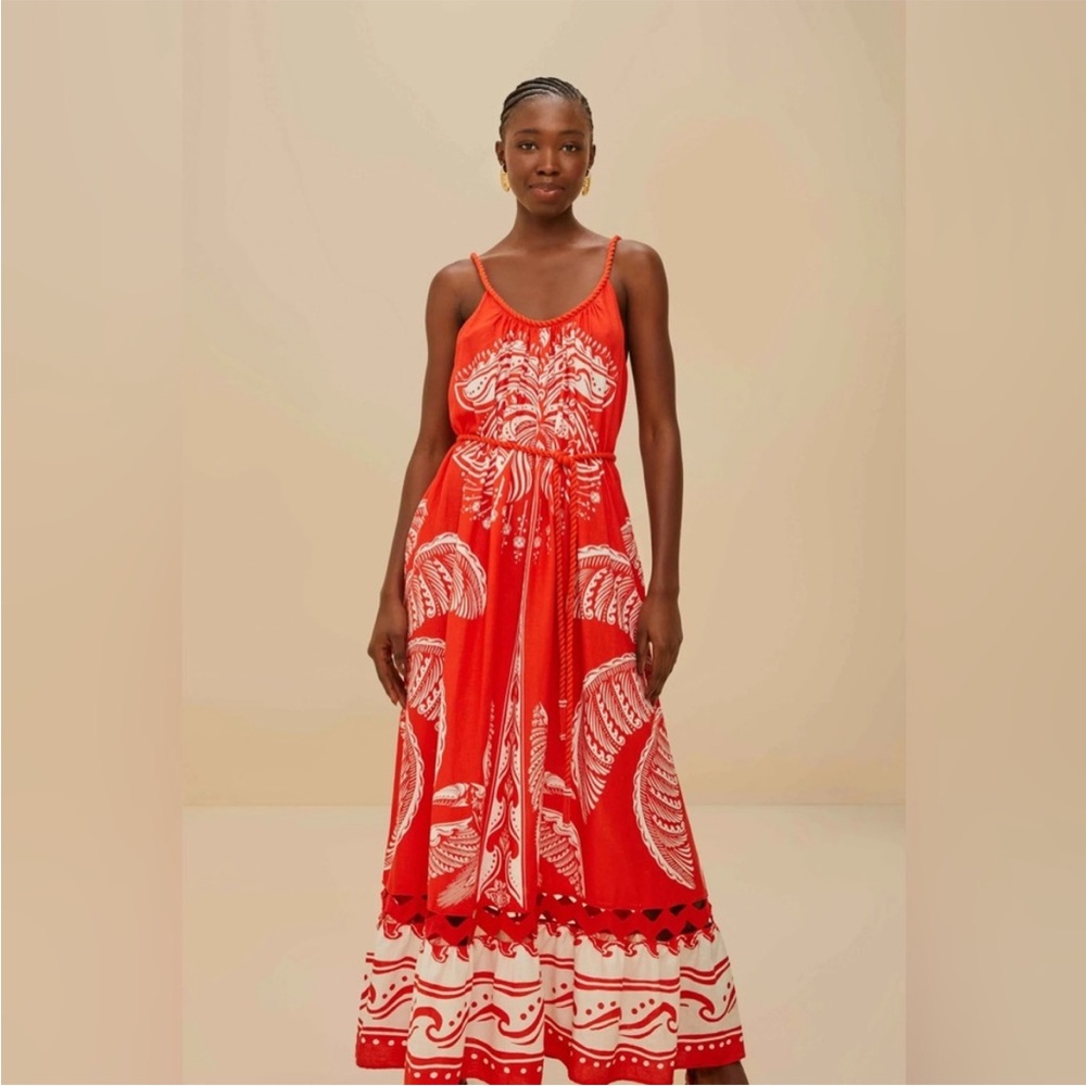 FARM RIO Red Majestic Coconut Tree Lenzing™ Ecovero™ Euroflax™ Maxi Dress Size M - Picture 3 of 4